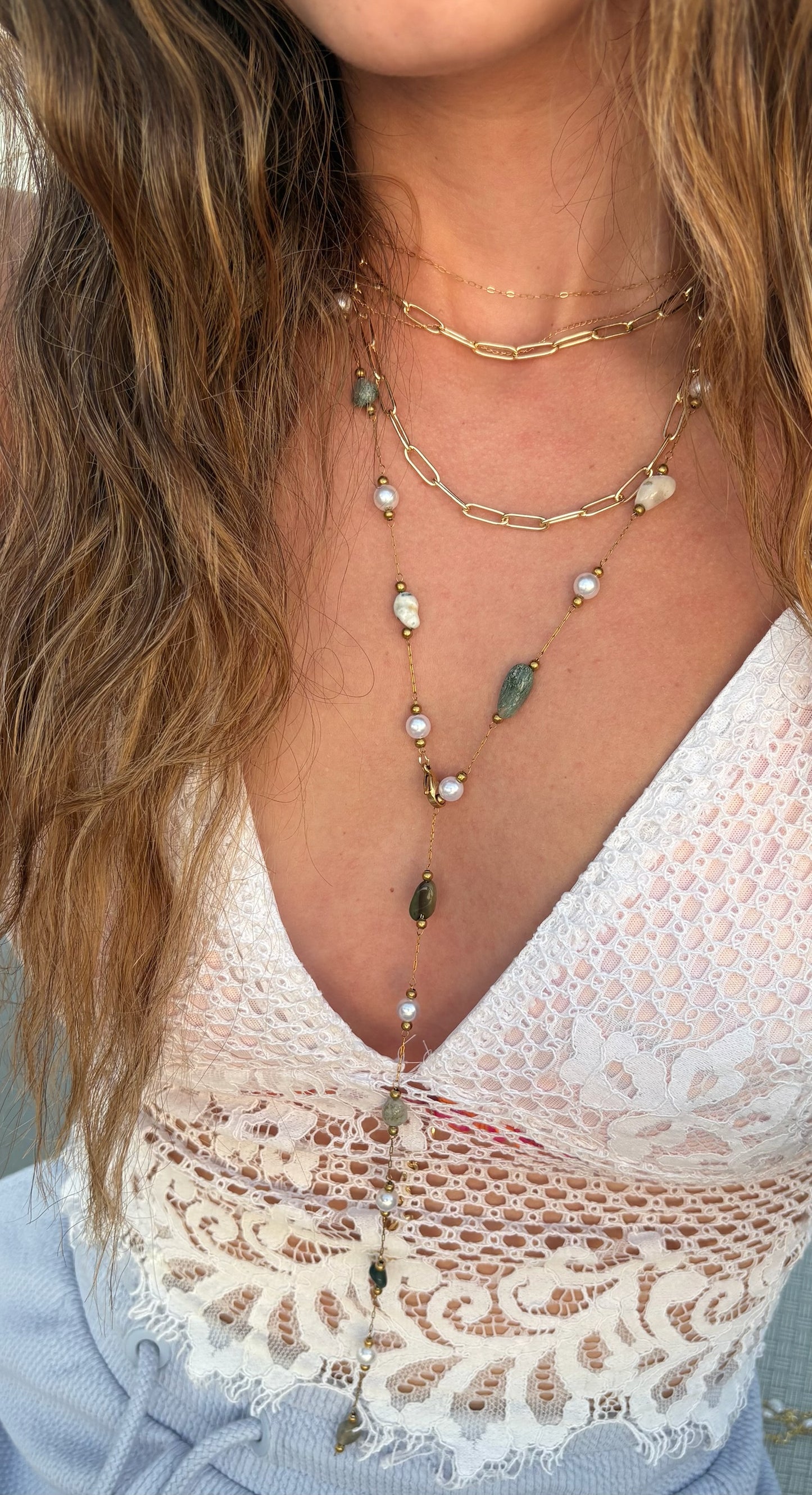 Dainty Stones Drop Necklace (Gold Plated)