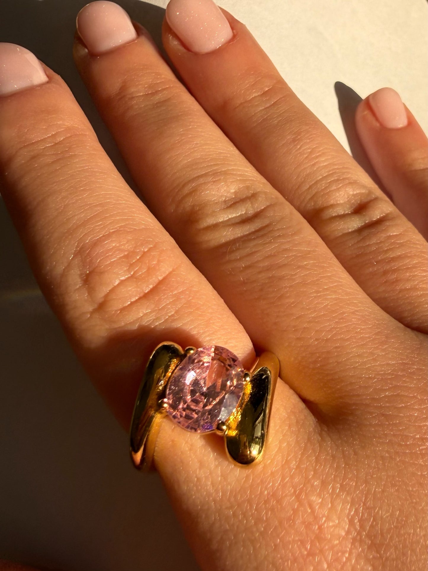 Pink Crystal Ring (Stainless Steel)
