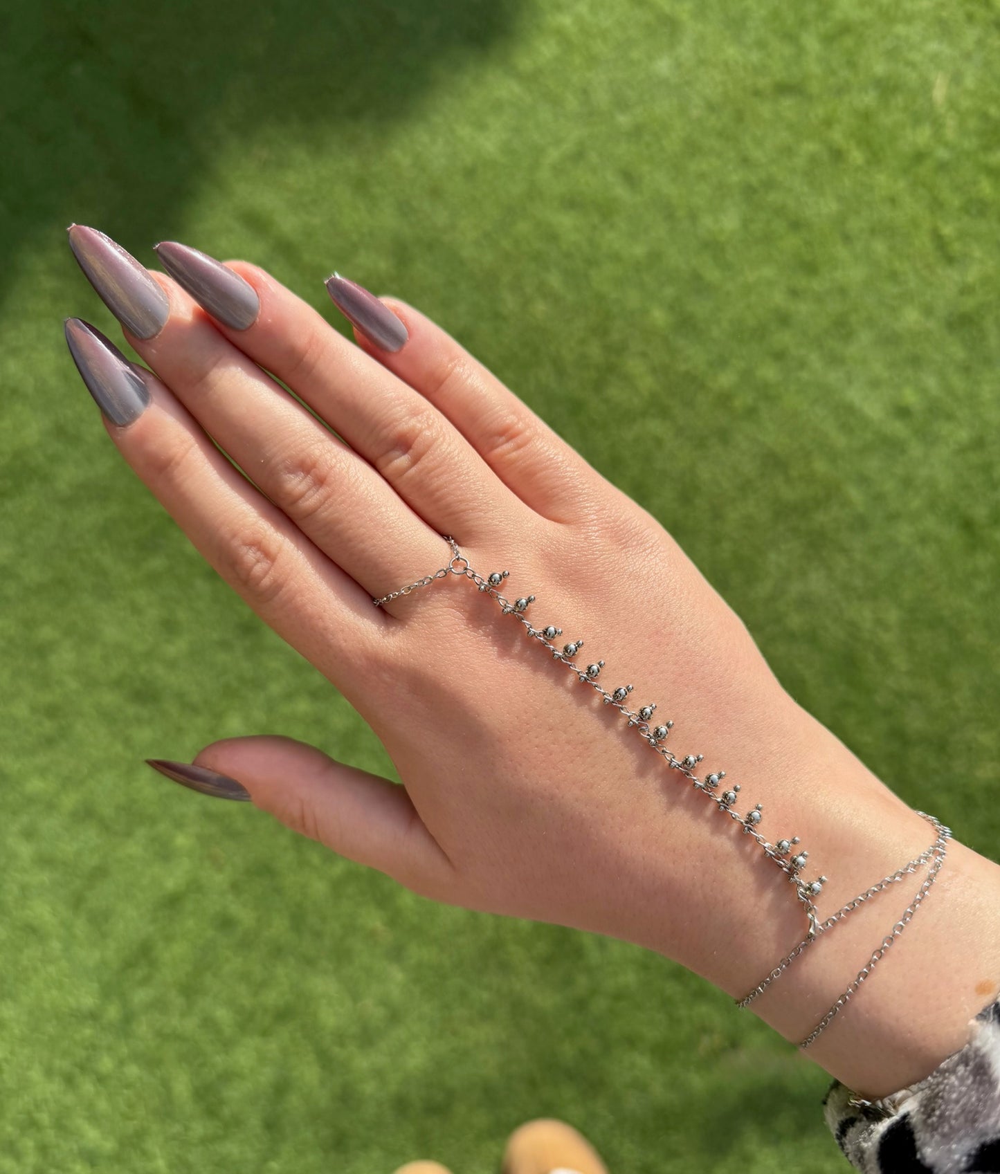 Silver Dotted Hand Chain- Stainless Steel
