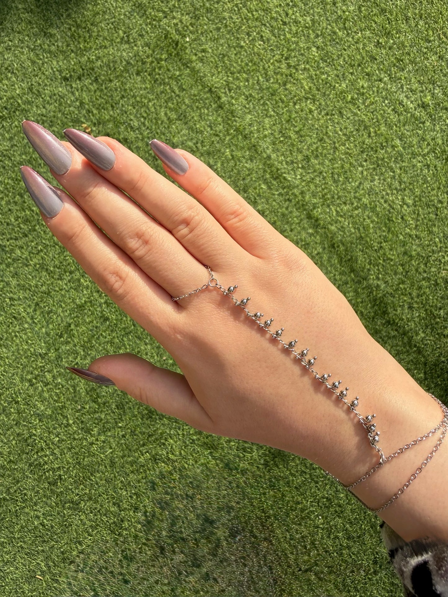 Silver Dotted Hand Chain- Stainless Steel