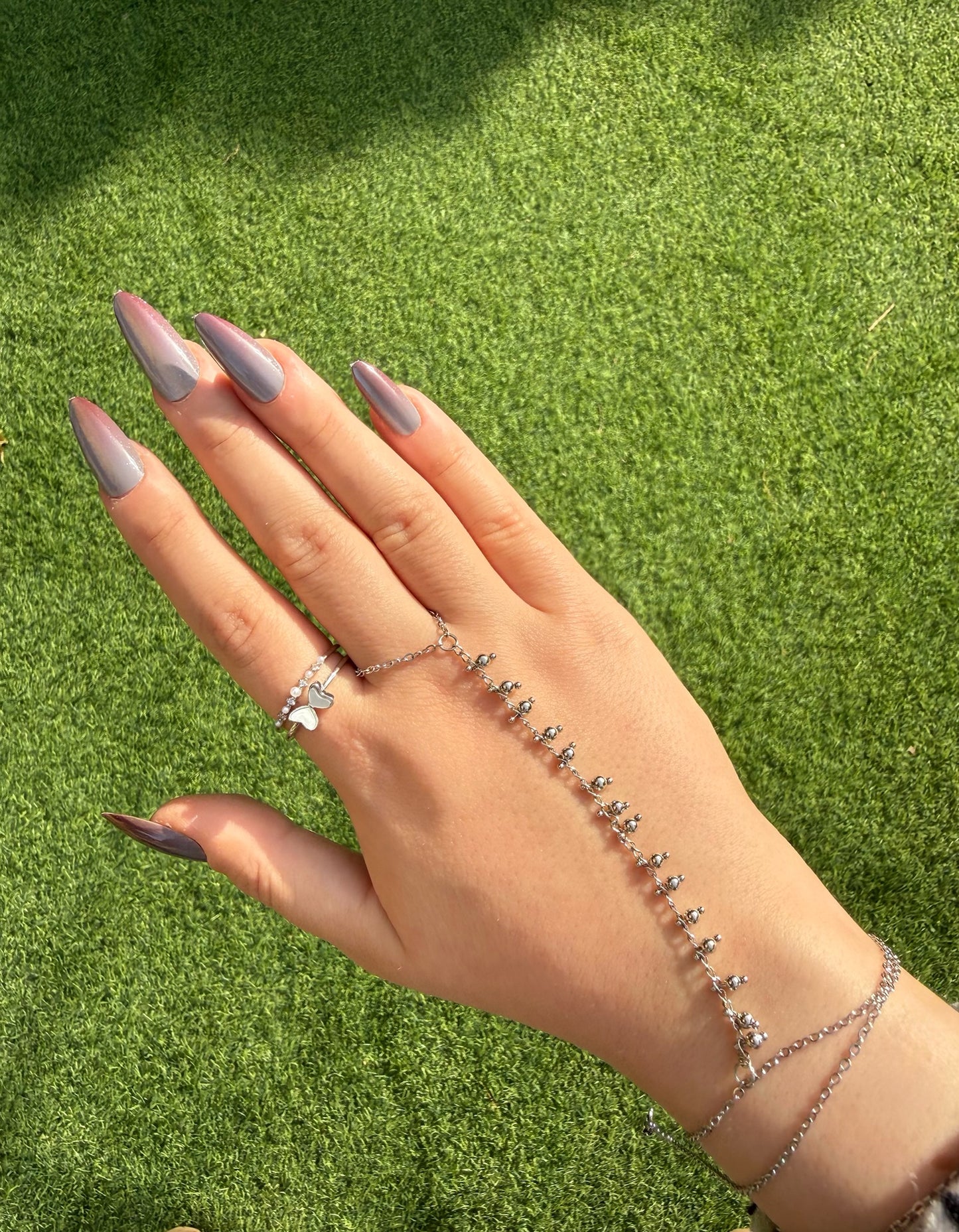 Silver Dotted Hand Chain- Stainless Steel