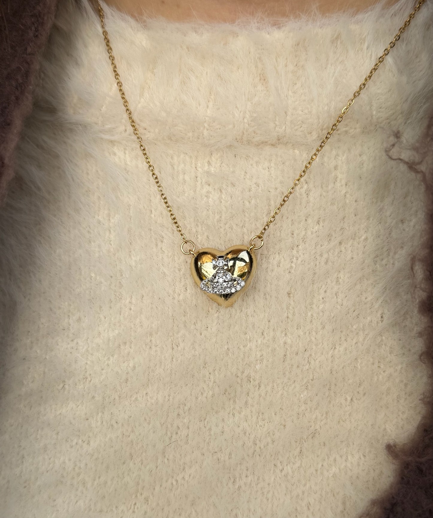 Saturn Heart Necklace- Stainless Steel