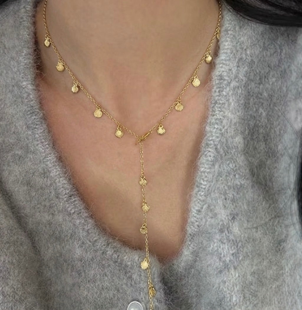 Seashell Drop Necklace (Gold-Plated)