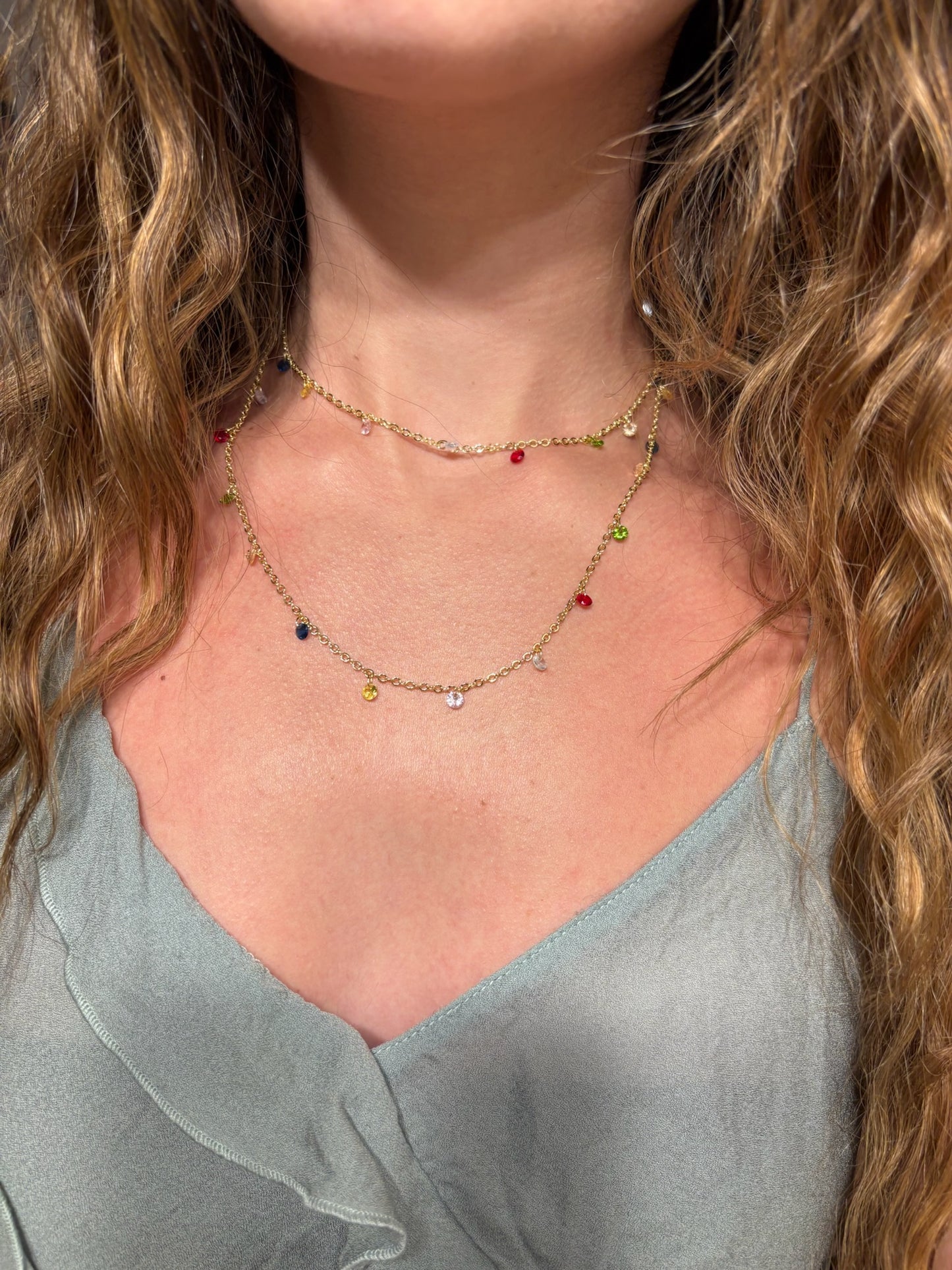 Mini Stones Drop Necklace (Gold Plated)