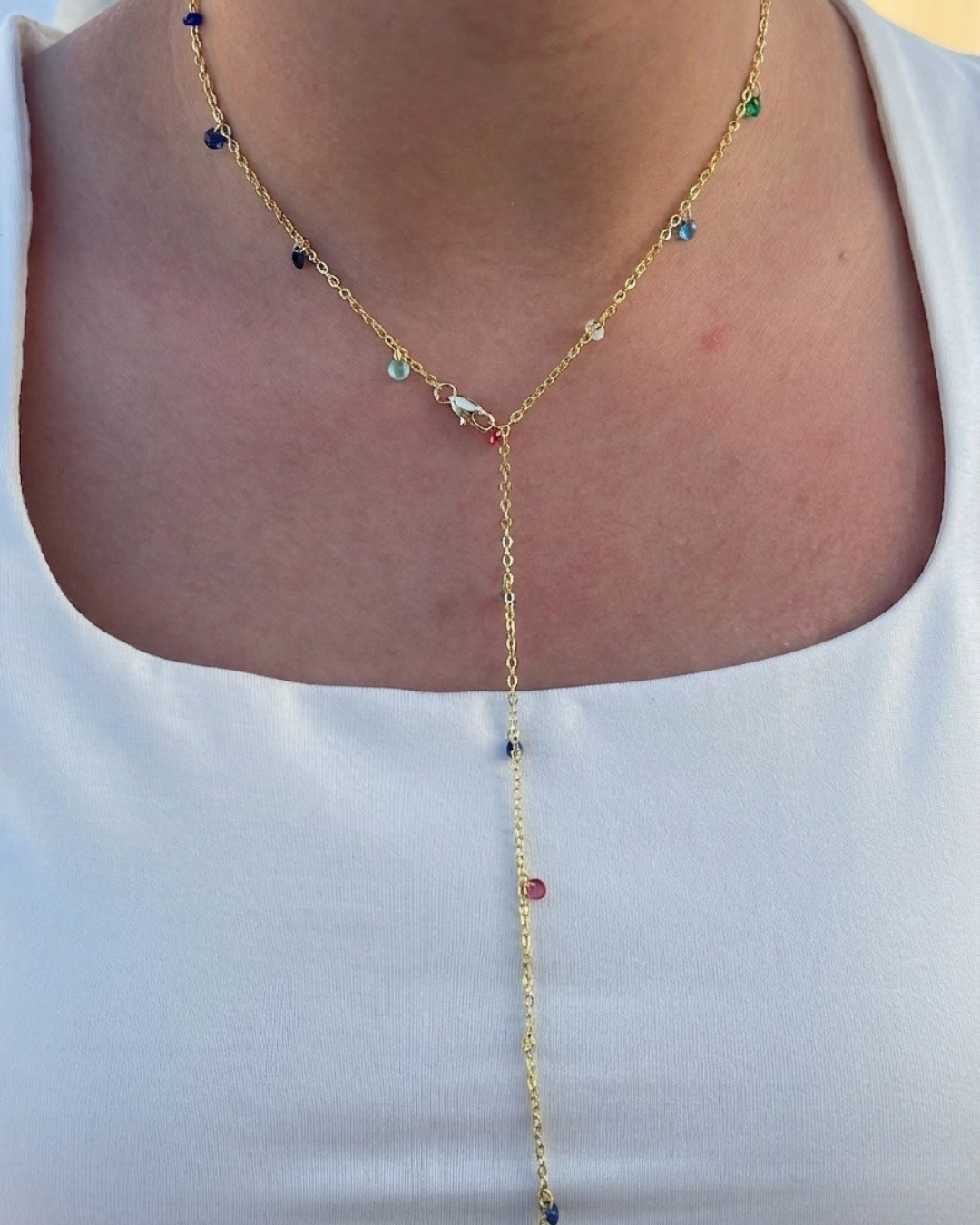 Mini Stones Drop Necklace (Gold Plated)