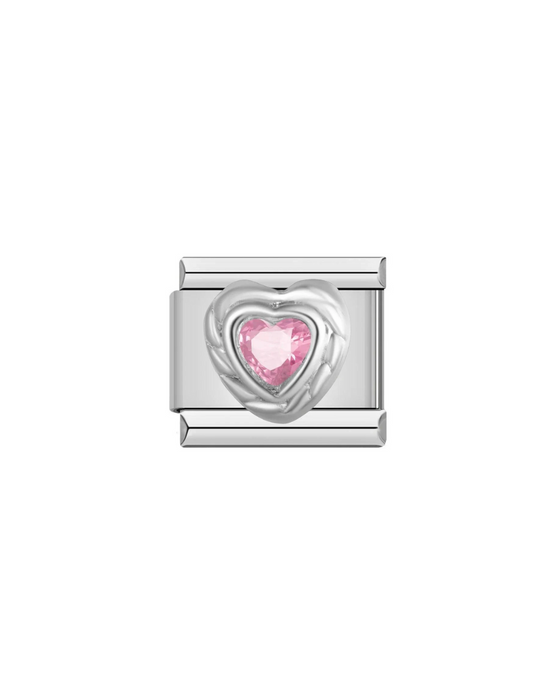 Pink Heart- Silver Italian Charm