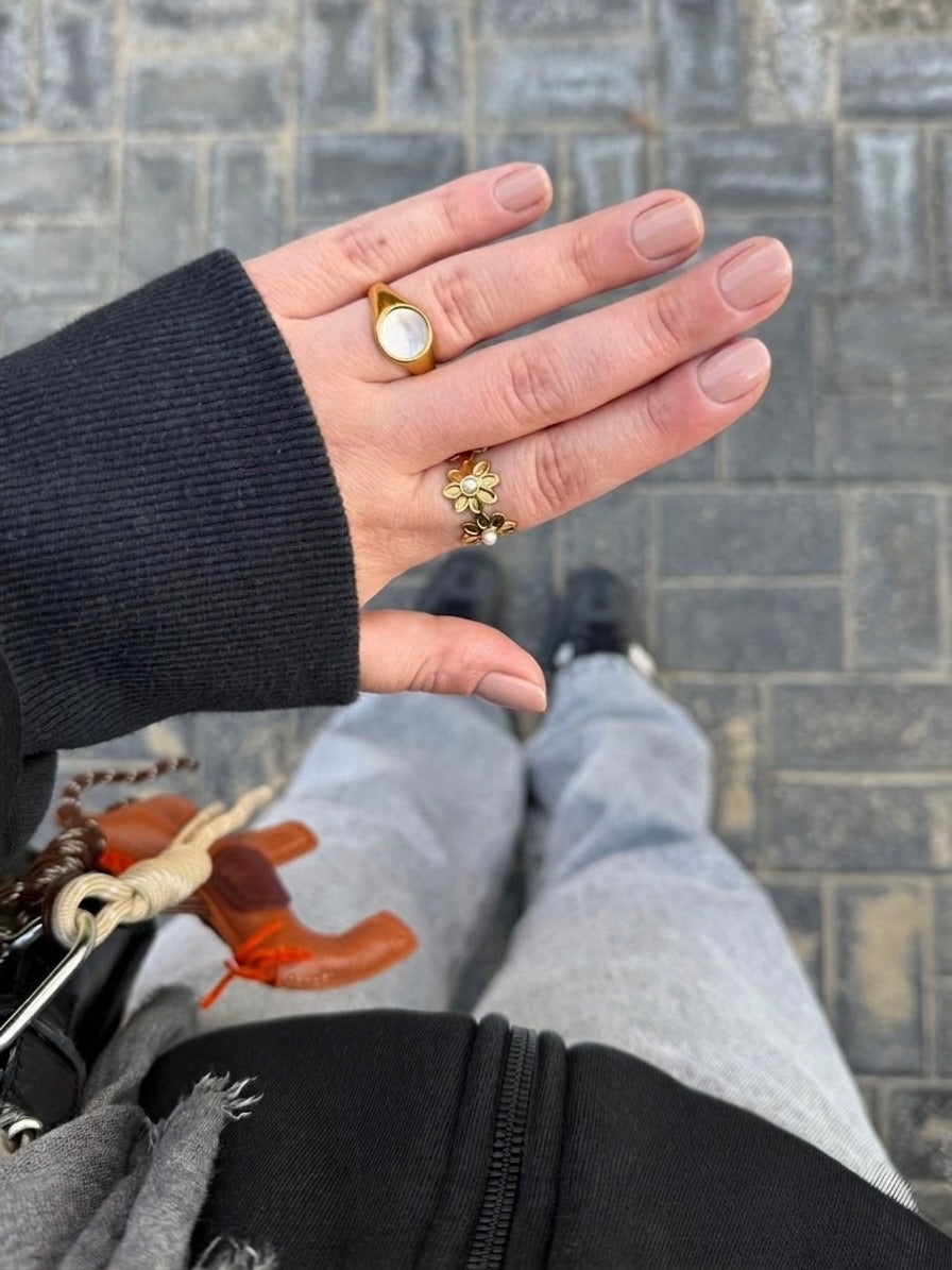 Dainty Flower Pearl Ring (Stainless Steel)