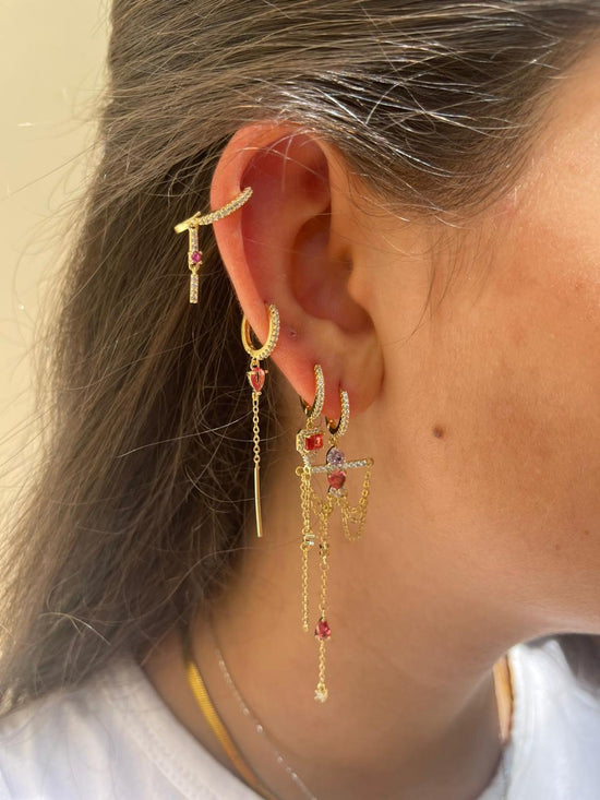 Burgundy Gold Plated Single Earrings