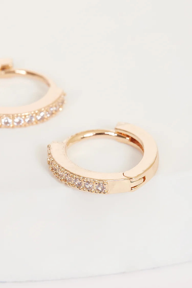 Thin-Mini Crystal Gold Plated Hoops
