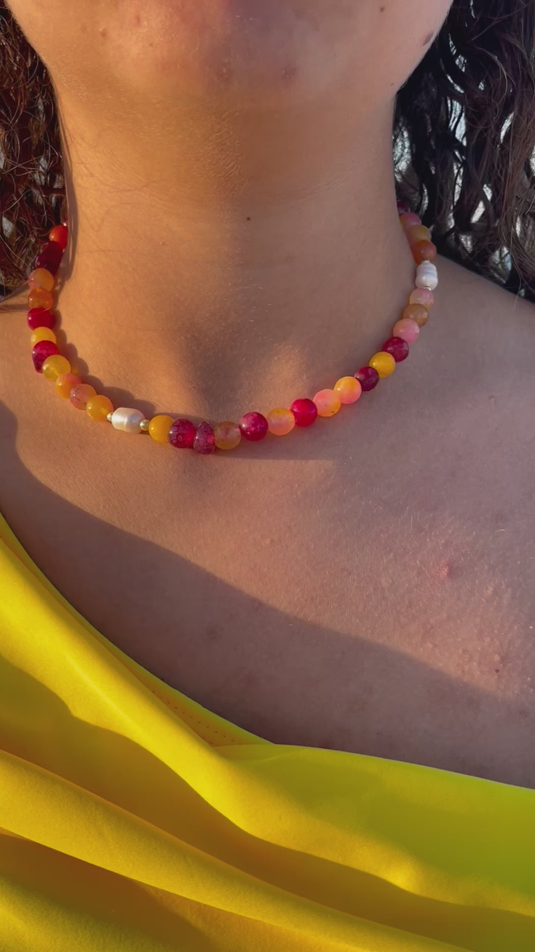 Load and play video in Gallery viewer, Sunset Necklace-Natural Stones/Gold Plated
