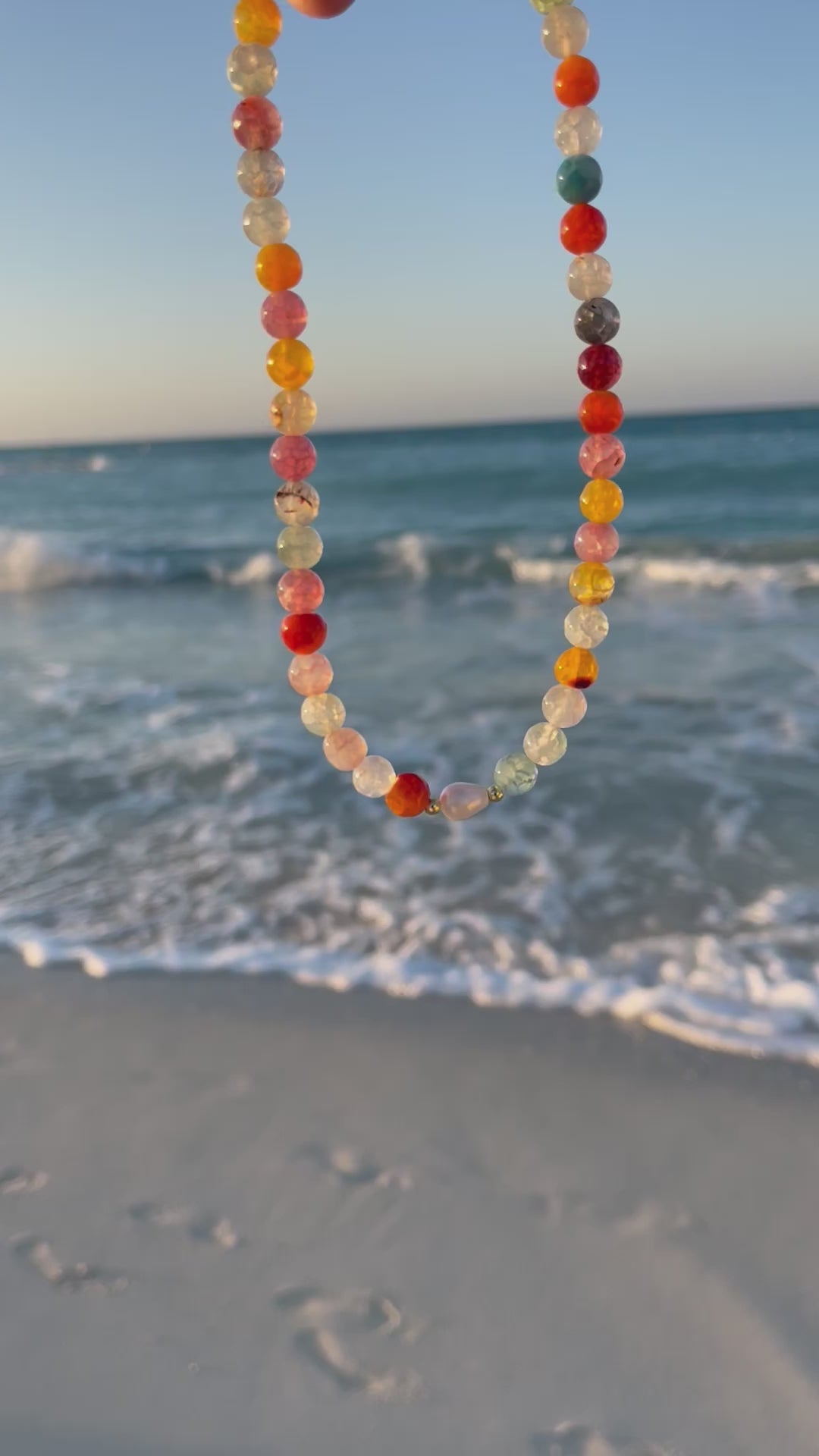 Load and play video in Gallery viewer, Sunset Necklace-Natural Stones/Gold Plated
