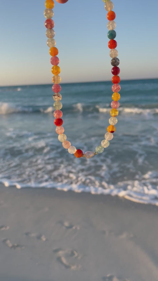 Load and play video in Gallery viewer, Sunset Necklace-Natural Stones/Gold Plated
