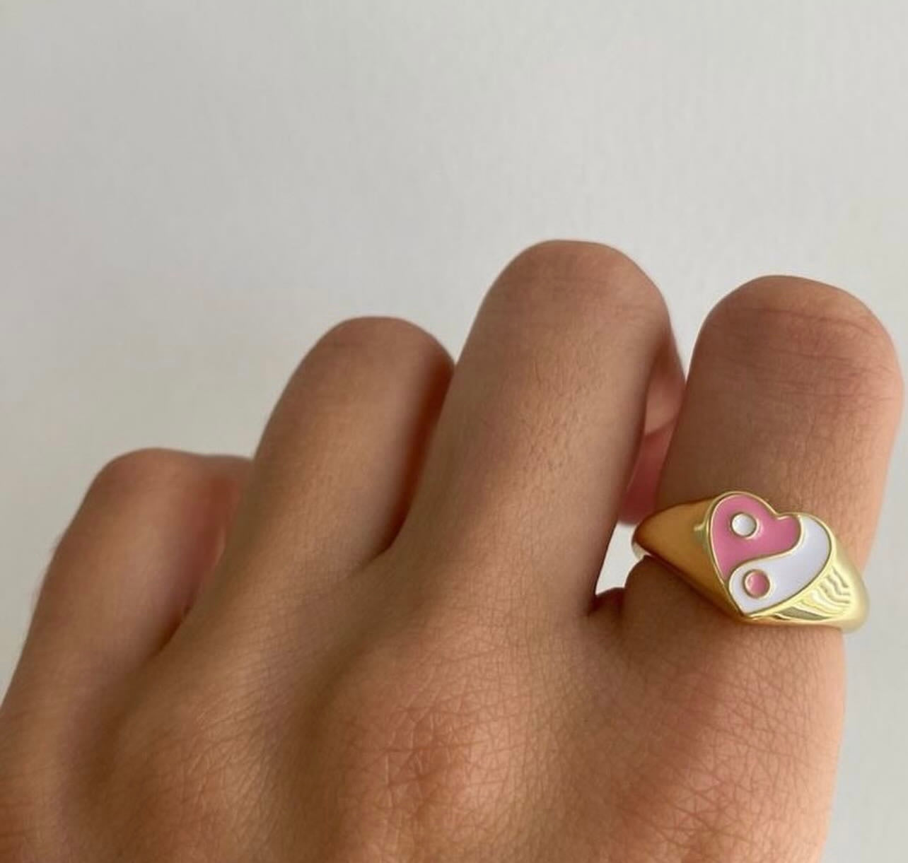 Pink Yin-Yang Heart Ring