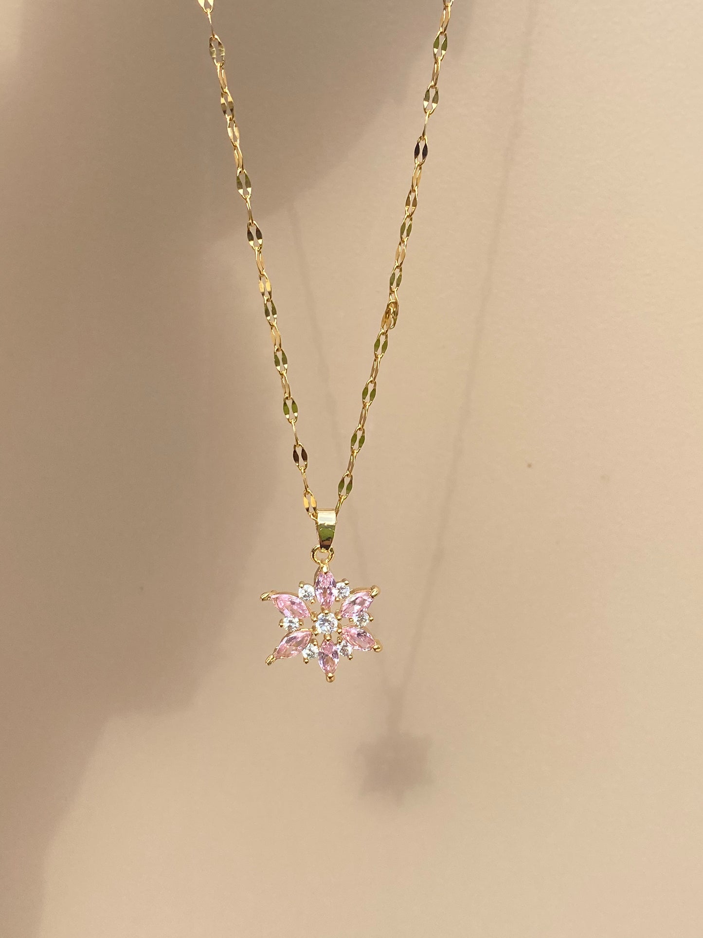 Pink Flower Necklace (Stainless Steel)
