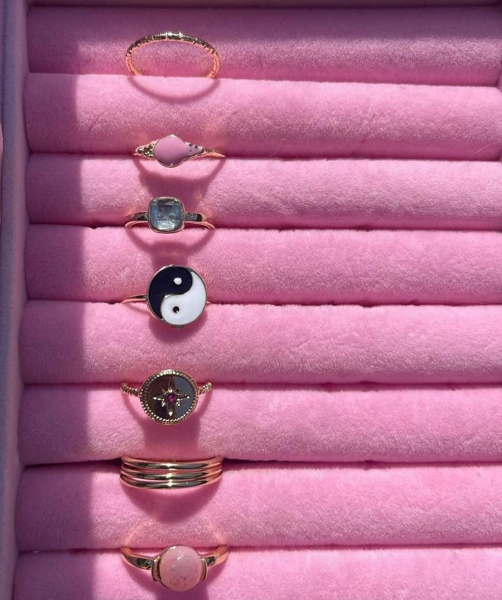 Pink Ying Yang Ring Set